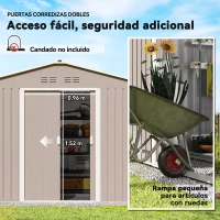 Outsunny Cobertizo de Jardín 4,9 m² 277x195x192 cm con 2 Puertas Correderas Techo de Fibra de Vidrio y 4 Ventanas Gris Claro(m-5)