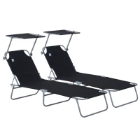 Outsunny Lot de 2 transats Bain de Soleil Pliable Chaise Longue Pliante Grand Confort Dossier Inclinable Pare-Soleil réglable(m-12)