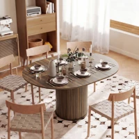 HOMCOM Tavolo da Pranzo Allungabile per 6-8 Persone, 110-150 cm, Tavolo da Cucina Ovale con Piedistallo Centrale Rotondo, Noce(m-7)