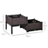 Outsunny Set of 2 Plastic Raised Garden Bed - Planter Box, Flower and Vegetables Planting Container with Self-Watering Design and Drainage Holes for Patio, Balcony(m-3)