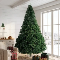 HOMCOM Árbol de Navidad de Abeto 270 cm con Ramas Articuladas 2418 Puntas de PVC Ignífugo Montaje Rápido Soporte de Acero Verde(m-10)