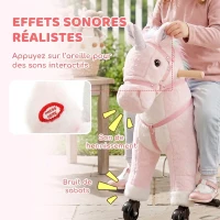 AIYAPLAY Cheval à Monter pour Enfant, Cheval à Roulettes en Peluche avec Effets Sonores, pour 1 à 3 Ans, Charge Max. 40kg, Rose(m-5)