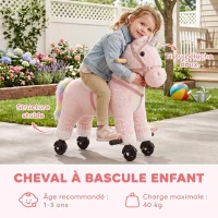 AIYAPLAY Cheval à Monter pour Enfant, Cheval à Roulettes en Peluche avec Effets Sonores, pour 1 à 3 Ans, Charge Max. 40kg, Rose(m-4)