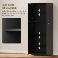 HOMCOM Mobilier de depozitare minimalist cu 2 dulapuri și rafturi reglabile, din lemn negru, 59x31x155 cm(m-5)