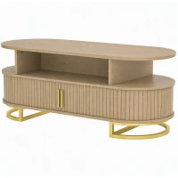 HOMCOM Masă de cafea ovală, masă de living modernă cu uși tambur glisante, spațiu de depozitare închis, rafturi deschise, Stejar(m-1)