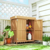 Outsunny Casetta in Legno da Giardino con 2 Ante, Armadio da Esterno Porta Attrezzi da Giardino con Tetto Apribile, 74x43x88 cm(m-10)
