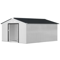 Outsunny Casetta da Giardino 3.4x3.8x2 m in Acciaio con Doppia Porta Scorrevole e Tetto Inclinato, Argento(m-11)