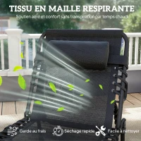Outsunny Chaise longue pliable bain de soleil transat de relaxation dossier inclinable 5 niveaux têtière amovible noir(m-5)