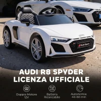 AIYAPLAY Macchina Elettrica per Bambini 3+ Anni 12V Audi R8 Spyder, 3-5 km/h con 2 Motori e Telecomando, Bianco(m-3)