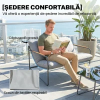 Set de Grădină Outsunny cu Canapea, 2 Fotolii și Măsuță cu Blat din Sticlă, Mobilier de Exterior cu Perne Groase, Gri Deschis(m-5)
