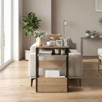 HOMCOM Industrial-Style Side Table - Black/Walnut Brown(m-9)