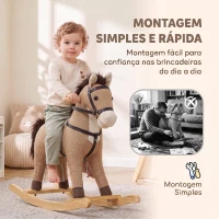 AIYAPLAY Cavalo de Baloiço com Sons, Pegas de Segurança e Base de Madeira, 12-36 Meses, Castanho-Escuro(m-7)