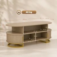 HOMCOM Masă de cafea ovală, masă de living modernă cu uși tambur glisante, spațiu de depozitare închis, rafturi deschise, Stejar(m-3)