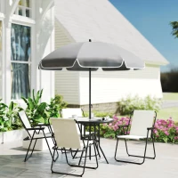 Outsunny Set da Giardino 6 Pezzi in Acciaio con 4 Sedie Pieghevoli, Ombrellone e Tavolo Rotondo, Crema, Grigio e Nero(m-10)