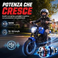 AIYAPLAY Moto da Cross Elettrica per Bambini 24V Motore 180W, 6-12 Anni, Pneumatici 30cm in Gomma, Blu(m-4)