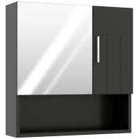 kleankin Armadietto Specchiera Bagno in Legno con Mensole Regolabili e Ripiano Aperto, 54x15.2x55.3 cm, Nero(m-1)