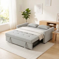 HOMCOM Three-Way Two-Seater Sofa Bed - Light Grey(m-15)
