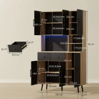 HOMCOM Alacena de Cocina con Luces LED RGB con 6 Puertas 2 Cajones Encimera y Orificio para Cables 100x40x176 cm Negro y Roble(m-3)
