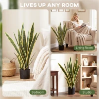 Outsunny Artificial Snake Plant 21 Variegated Leaves Fake Plant in Pot Indoor Outdoor Decor Green(m-7)
