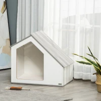 PawHut Caseta de Madera para Perros Interior Casa para Mascotas con Cojín Desenfundable Lavable y 5 Ventilaciones 84,5x54,5x75 cm Blanco(m-10)