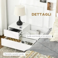 HOMCOM Comodino Moderno con 16 Luci LED RGB, Telecomando e Due Cassetti in Truciolato, 70x37x38cm, Bianco(m-6)