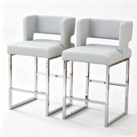 Lot de 2 tabourets de bar style nordique, structure métallique robuste avec pieds argentés, 48x53.3x91.4 cm, Gris clair+Argent(m-2)