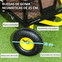 Outsunny Carro de Jardín Basculante Carga 200 kg con Paneles Laterales Desmontables y 4 Ruedas Neumáticas Negro y Amarillo(m-4)