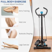 HOMCOM Adjustable Twist Stepper Fitness Step Machine, LCD Screen, Height-Adjust Handlebars, Home Gym, Black and Blue(m-7)