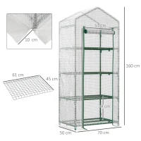 Outsunny Serre de Jardin PE avec Étagères 4 Niveaux, Serre de Balcon, Bâche Renforcée 140g/m², Châssis en Acier, Porte Zippée Enroulable, pour Légumes et Plantes, Extérieur, 70x50x160cm, Blanc(m-3)