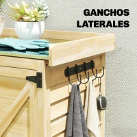 Outsunny Cobertizo de Jardín Exterior de Madera con Techo de Metal y Ganchos para Almacenaje Herramientas 71,5x39x95 cm Natural(m-7)