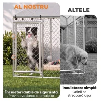 PawHut Țarc Exterior Oțel Galvanizat, Acoperiș Impermeabil Anti-UV, Închidere Dublă, Argintiu.(m-7)