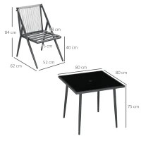 Outsunny Set da Giardino con 4 Sedie con Cuscini e Tavolo da Pranzo Quadrato in Vetro, Grigio Scuro(m-3)