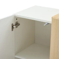 High-Gloss Sideboard with 4 Drawers and 2 Doors, Stylish Storage Cabinet with Anti-Tilt Safety Rails, 140L x 35W x 76.5H cm, White(m-11)