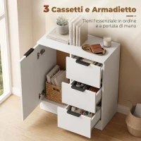 HOMCOM Credenza Moderna con 3 Cassetti e Anta Soft-Close, 60x30x70 cm, Bianco(m-5)