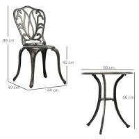 Outsunny Ensemble Salon de Jardin 2 Places 2 chaises + Table Ronde style charme rétro en fonte d'aluminium, bronze(m-3)