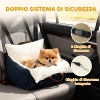 PawHut Seggiolino Auto per Cani Piccoli con Guinzaglio di Sicurezza, Sfoderabile e Lavabile, Blu(m-3)