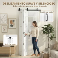 HOMCOM Puerta Corredera Plegable con Herrajes 91,4x213,4 cm con Rodillo Riel de Acero Guía de Suelo Manija Blanco(m-7)
