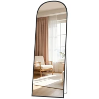 HOMCOM Specchio da Terra e Parete Moderno in Lega di Alluminio con Supporto Pieghevole, 50x170 cm, Nero(m-11)