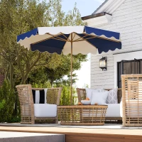 Outsunny Sombrilla Grande con Protección UV 50+ y Toldo Ajustable para Jardín Patio y Terraza Ø2,67x2,38 m Rayas Azul y Blanco(m-10)