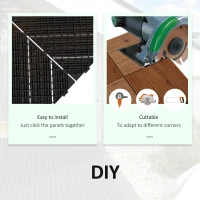 Outsunny 27 Pcs Wooden Interlocking Decking Tiles, 30 x 30 cm Anti-slip Outdoor Flooring Tiles, 0.81㎡ per Pack, All Weather Use for Patio, Balcony, Terrace, Hot Tub, Brown(m-6)