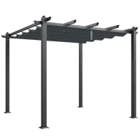 Outsunny Pergola Gazebo 3x3 m con 8 Fori di Drenaggio, in Alluminio, Metallo e Poliestere, Grigio Scuro(m-1)