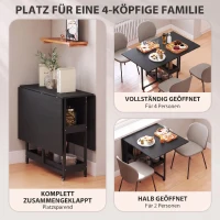 HOMCOM Klappbarer Esstisch im Industriedesign, für bis zu 4 Personen, offene Regale, flexibel, Metall, Spanplatte, Schwarz(m-4)