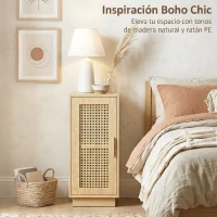 HOMCOM Conjunto de 2 Mesitas de Noche con Puerta de Ratán, Mesillas de Noche Estilo Boho Estante Ajustable Natural(m-4)