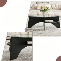 Table basse ovale moderne en verre de sécurité, plateau résistant aux chocs et facile à nettoyer, 104,9x60,0x35,6 cm, Transparent(m-8)