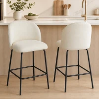 HOMCOM Set 2 Sgabelli da Bar in Tessuto con Schienale e Poggiapiedi, Altezza Sedut 68 cm, Crema(m-2)