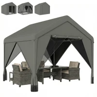 Outsunny 3 x 3 m Patio Gazebo with Netting & Curtains, Outdoor Canopy Shelter with Galvanised Steel Frame, Dark Grey(m-11)