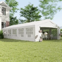 Outsunny Tendone da Giardino con Pareti Removibili, in Acciaio e PP, 12x6x3.2 m, Bianco(m-10)