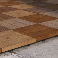 Outsunny 27 Pcs Wooden Interlocking Decking Tiles, 30 x 30 cm Anti-slip Outdoor Flooring Tiles, 0.81㎡ per Pack, All Weather Use for Patio, Balcony, Terrace, Hot Tub, Brown(m-9)