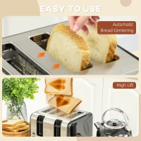 HOMCOM Polished Stainless Steel Kettle and Toaster Set - Black(m-8)