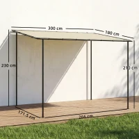 Outsunny 3 x 2 m Lean to Garden Pergola, Metal Frame Gazebo Pergola with UPF30+ Protection, Sloped Roof, Drainage Holes, Cream(m-3)